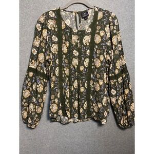 Oak & Trellis Floral Boho Blouse Womens Large Cottagecore Prairie Top